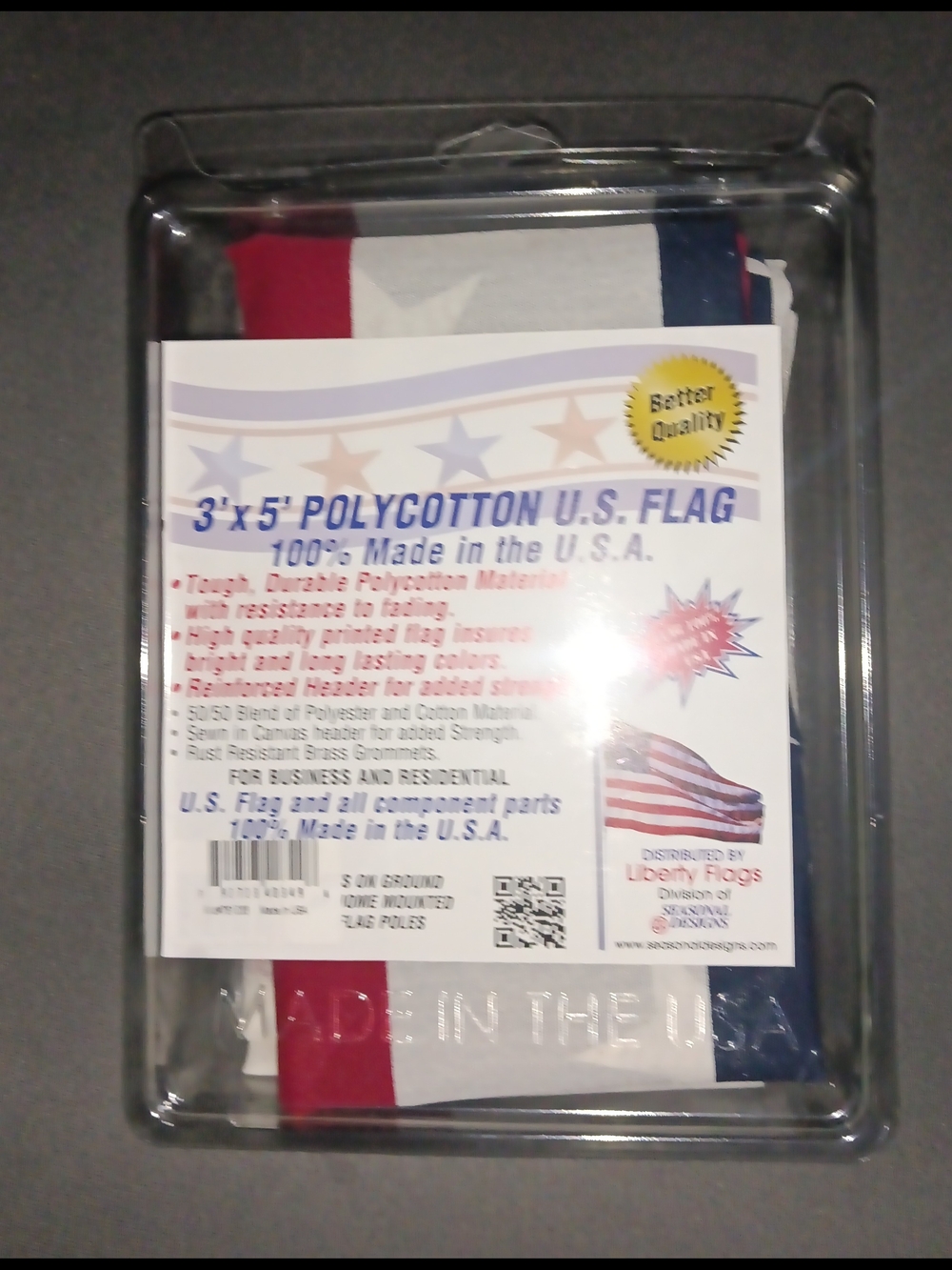 liberty Red, White & Blue Polycotton U.S. Flag - Packaged